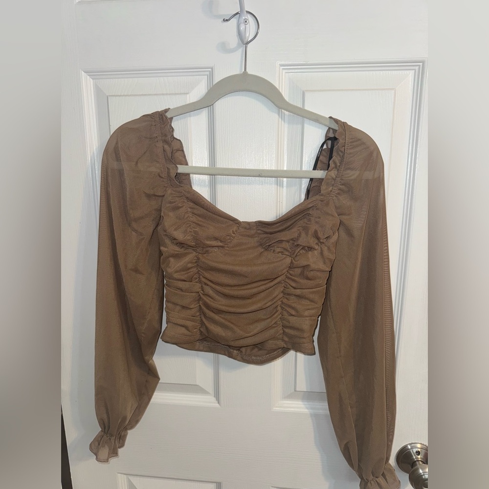 Forever 21 Brown Ruched Crop Blouse